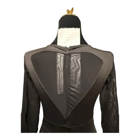 Dance & Sway Black Ballroom Dance Dress Size Large Full Skirt Sheer Long Sleeve - Picture 8 of 15